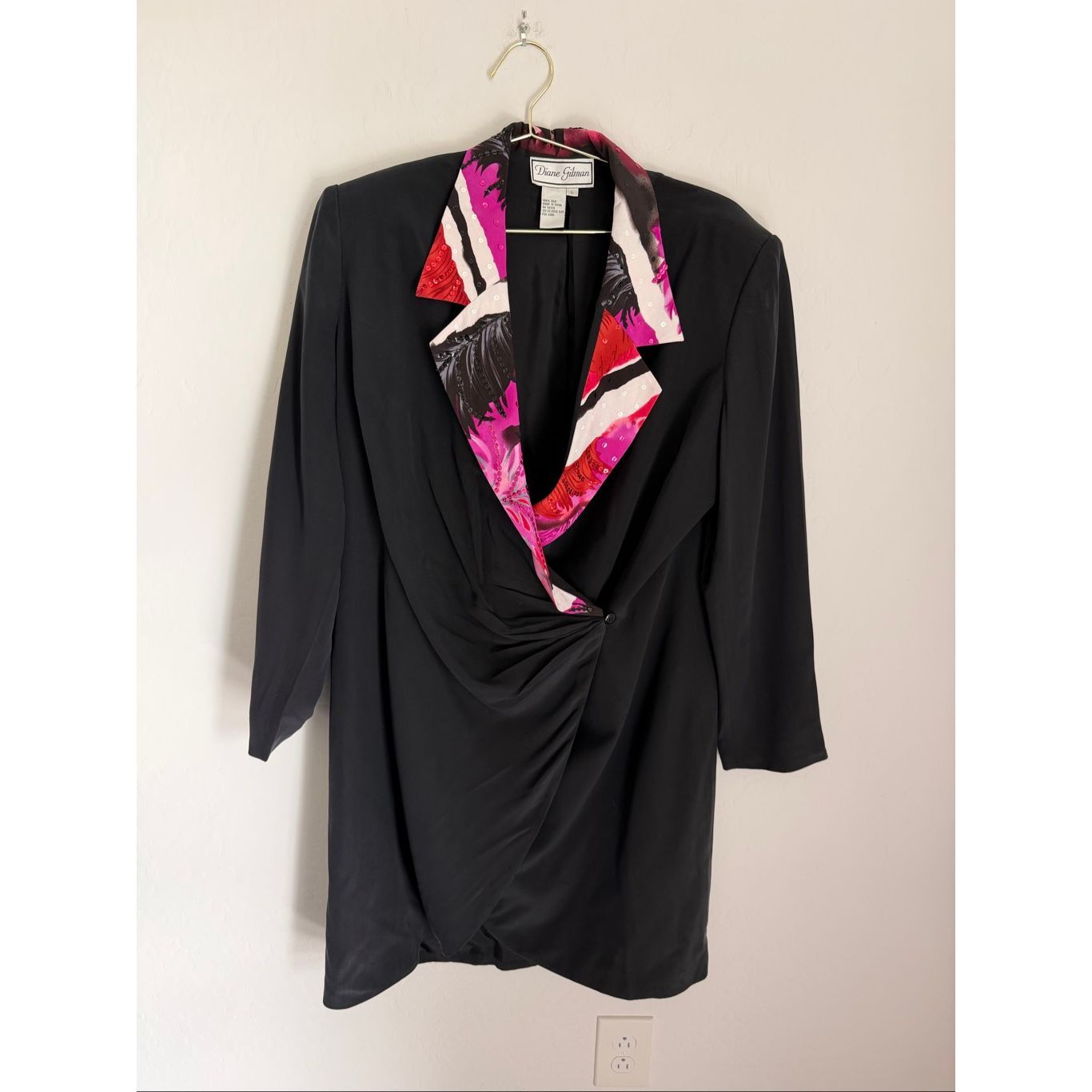 Diane Gilman Vintage Draped 90's 100% Silk Dress Size Large